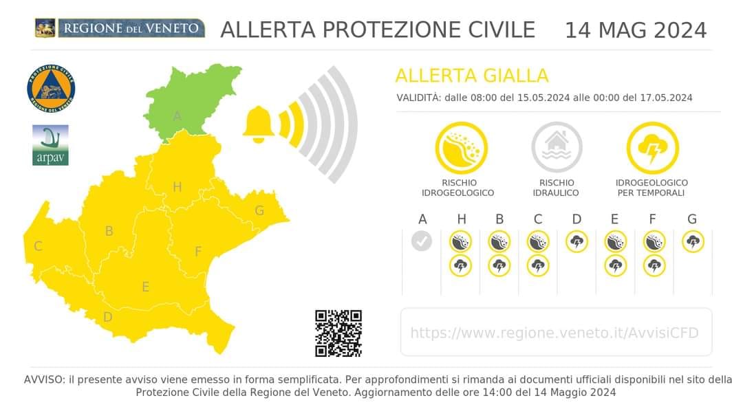 Meteo: Allerta gialla sul Veneto per temporali